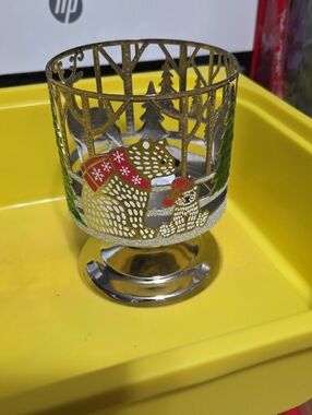 Bath & Body Works Gold Bear & Tree Holiday Votive with Red and Green Accents